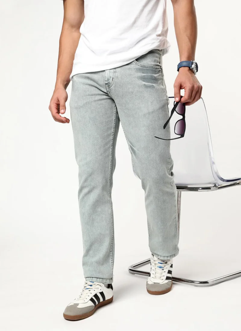 Urbano Fashion Men's Ice Grey Regular Fit Heavy Washed Denim Jeans Stretchable